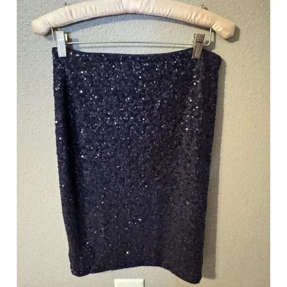 Susana Monaco 2 PC Set S Small Thunder Blue Sequin Crop Top & Skirt NWT $256
